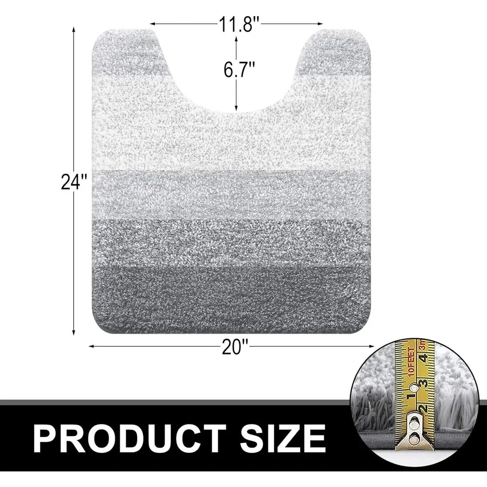 Plush U Shaped Toilet Mat Bath Rug Soft Shaggy Gray Ombre Absorbent Bath Mat